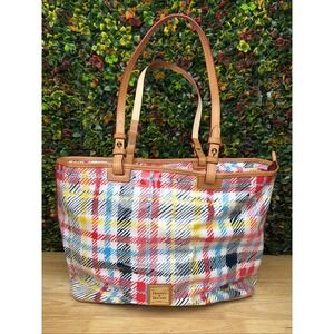 Dooney Bourke Chatham Tote Weekender Bag Plaid White Bright Top Handles Purse